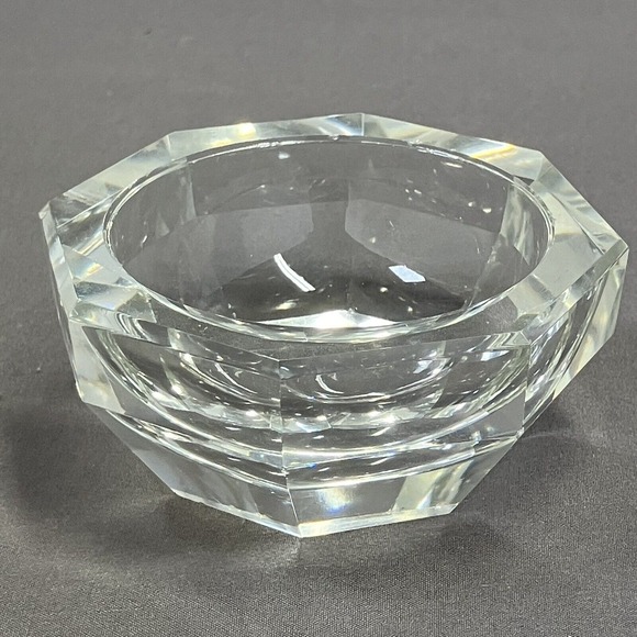 Crystal Cut Glass Dish / Octagon / Faceted / Trinket Bowl / Unsigned / Flaws - Picture 1 of 15
